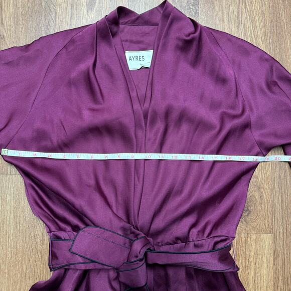 Ayres E. Eysen Vintage Purple Satin Wrap Front Dress VTG Size 6 Long Sleeve MOD - Picture 8 of 11